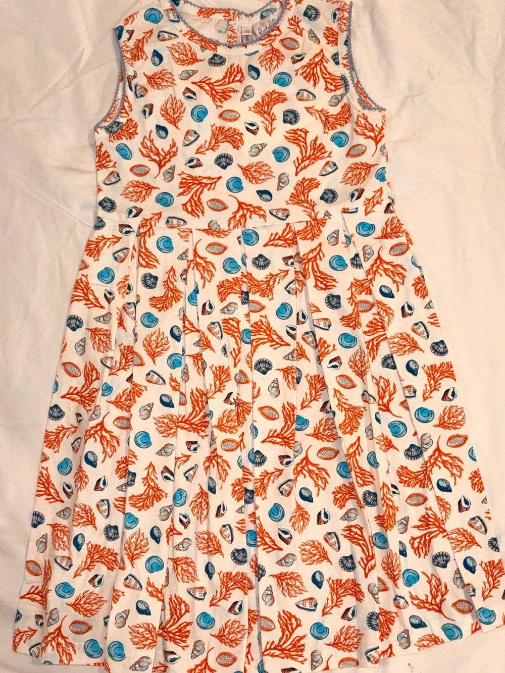 Rachel Riley London Coral Seashell jersey dress    Girls sz 7 NWT Coastal Pleats